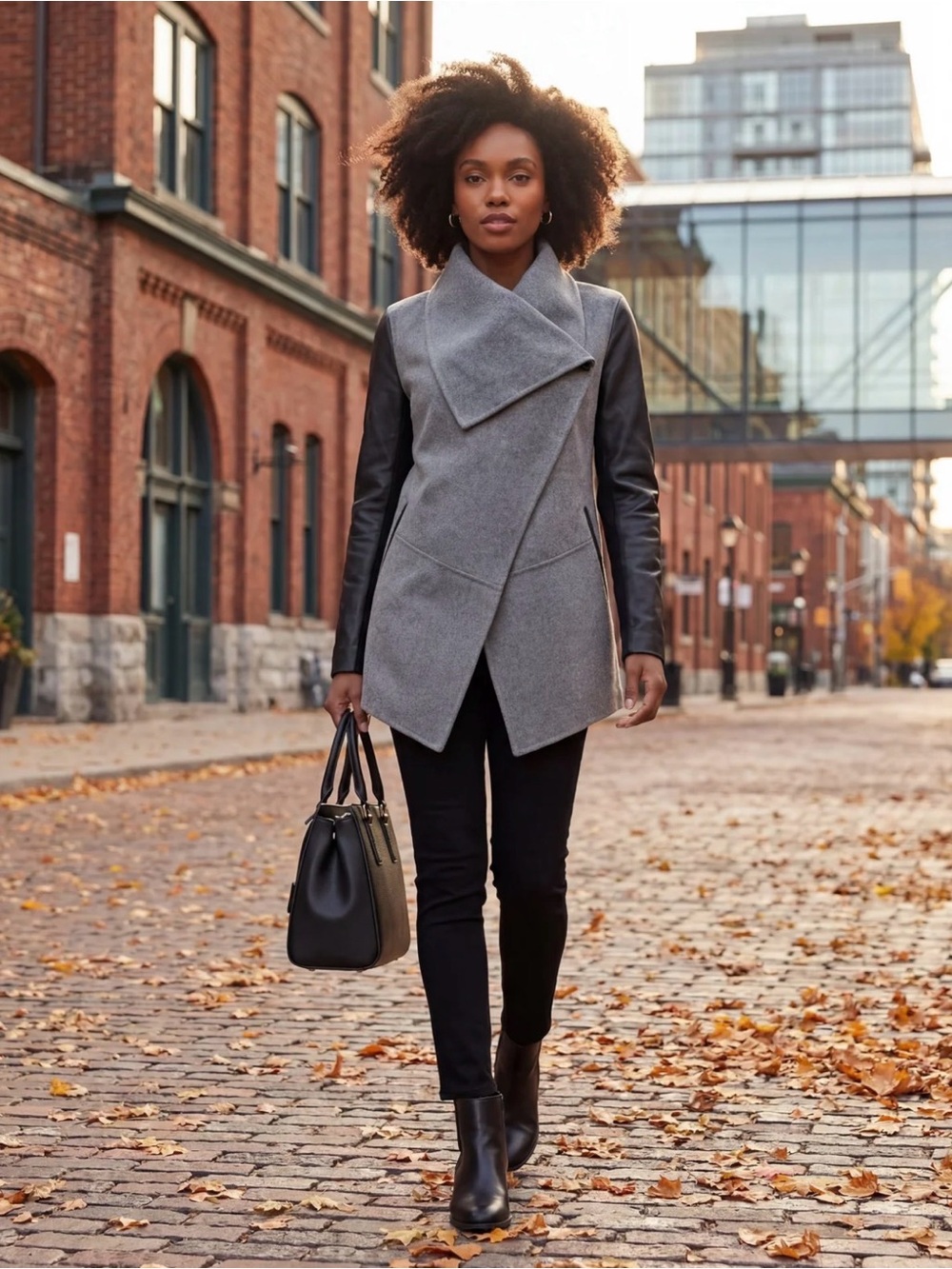 Mackage Vane Wool and Leather Coat in Grey XS